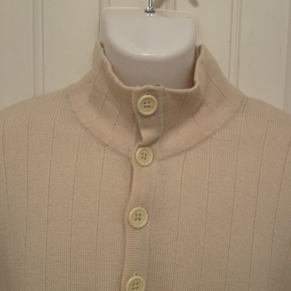 Banana Republic 1/4 Button Mock Neck Sweater Mens L Italian Yarn Merino Wool Tan - Picture 4 of 16